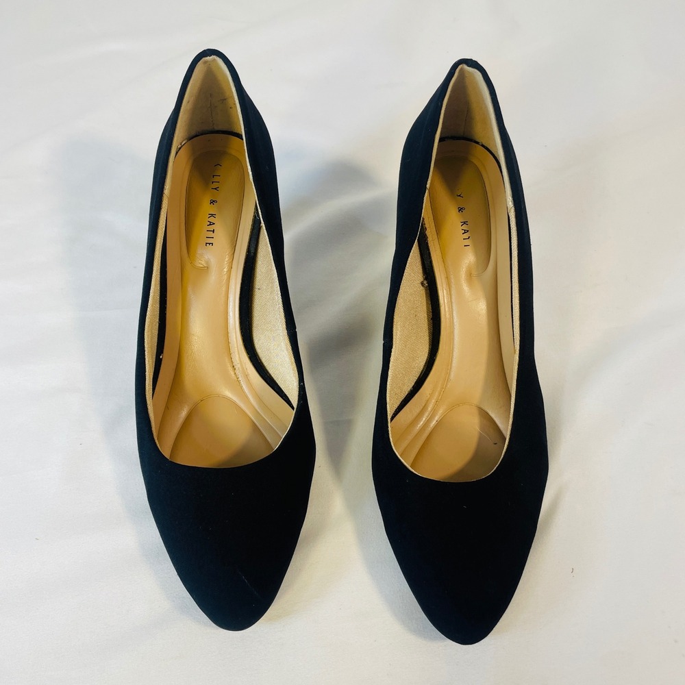 Kelly & Katie Black High Heels Women's Sz 9M 3" Heel Fabric Almond Toe Pumps